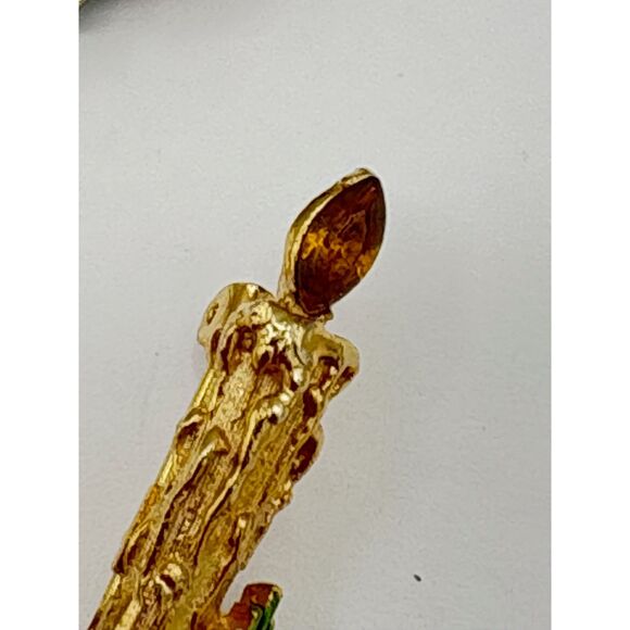 Two Vintage Rhinestone Enamel Christmas Pins Candy Cane Candle ROMA - Picture 2 of 7